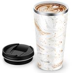 ulwae Insulated Coffee Mug with Ceramic Coating, 18oz Travel Mug with Leak-proof Lid, Vacuum Double-wall Tumbler, Stainless Steel Thermal Cup for Tea, Hot Cocoa, Cold Beverage, Ice Drinks