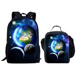 HUGS IDEA Kids Cosmos Planets School Backpack Sets Galaxy Space Bookbag with Lunch Box