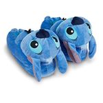 Disney Ladies Lilo and Stitch Slippers - Ladies Classic Lilo and Stitch Big Face Plush Slippers Lilo and Stitch 3D Plush Slippers, Blue, 11-12