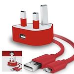 IWIO 3 Pin UK USB Mains Charger Adapter 1000 mAh / 1 AMPwith USB 2.0 Micro USB Sync and Charge Cable 1 Meter compatible with Verizon Wireless Ellipsis 10 10.1" Inch - RED