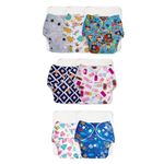 superbottoms Basic Cloth Diaper | Side Leakage Proof Reusable Cloth Diaper Quick Dry Freesize, Rash Free, Kids 0-3 Yrs|Stay Dry & Lasts Up To 3Hrs - (Assorted) (Basic Pack Of 7 Shell And 7 Inserts)