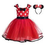 Lito Angels Minnie Fancy Dress Up Costume with Mouse Ears Hair Hoop for Kids Girls, Halloween Birthday Party Mini Polka Dot Tulle Skirt, Age 4-5 Years (Tag Number 130), Red