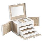 SONGMICS 4-Tier Jewelry Box, Lockable Jewelry Organizer, 3 Drawers, Travel Jewelry Case, White UJBC159W01