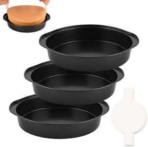 HUAKENER 8 Inch Cake Pan - Set of 3 Round Cake Pans with 100 Pieces Parchment Paper, Non-stick Cake Baking Pans with Handle, Dishwasher Safe