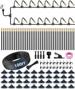 100FT 5/16" Misting Irrigation System for Garden with 40 Adjustable Nozzles