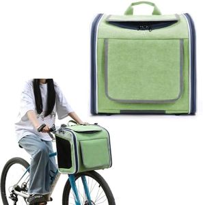 JIUSEGE Dog Bike Basket, Expandable Soft-Sided Pet Carrier with 4 Doors and 4 Mesh Windows for Small Dogs, Cats, and Puppies, Green
