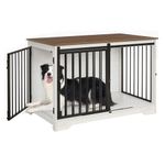 Hzuaneri Dog Crate Furniture, 39.4" Double Door Dog Crate with Barn Door, Dog Kennel Indoor, End Side Table Wooden Dog Crate for Small Medium Large Dog, Anti-Chew Anti-Escape, White Brown