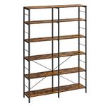 VASAGLE 6-Tier Bookshelf, Shelving Unit, Tall Storage Shelf, 30 x 120 x 172.5 cm, Industrial Style, Room Divider, Living Room, Study, Kitchen, Rustic Brown and Black LLS114B01