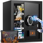 2.0 cu ft Biometric Large Safe Box with A4 Fireproof Bag, Quick Access Fingerprint Safe with Backlit Keypad, Silent Mode and Removable Shelf, Alloy Steel Digital Safe for Cash A4 Document Jewelry