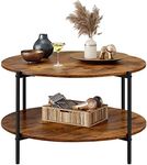 WLIVE Round Coffee Table, 32.6" Small Coffee Table with Open Storage Shelf, 2-Tier Industrial Circle Wood Center Table for Living Room, Rustic Brown