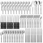 77-Piece Silverware Set with Steak Knives, Solid Stainless Steel Flatware Utensils, Modern Elegant Cutlery Tableware Set, Attach Serving Set, Mirror Polished, Dishwasher Safe-Service for 12