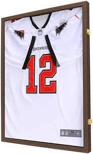 GUTAG Jersey Wooden Frame Display Case -Shadow Box with 98% UV Protection Acrylic and Hanger for Baseball Basketball Football Hockey Sport Shirt and Uniform (Brown, 1 Pack)