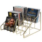 MyGift Modern Brass Tone Metal Wire CD Holder Storage Rack, 3 Tier Compact Disc Organizer Display Stand