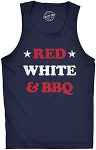 Mens Red White And BBQ Fitness Tank Funny Patriotic Barbecue Text Shirt For Guys (Navy) - XXL