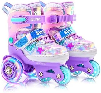 SULIFEEL Roller Skates for Girls Kids with Light Up Wheels, Adjustable 4 Sizes for Little Kids Toddler Beginner Rollerskates