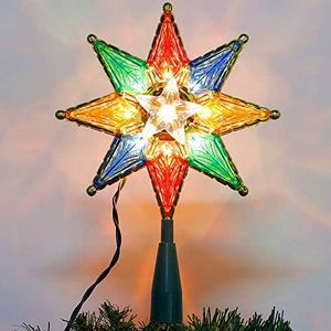 Twinkle Star Christmas Tree Toppers, 7.8" Lighted Colorful Xmas Star Treetop with 8-Point 10 Warm Lights Tree Star for Christmas Party Home Decorations, Multi Color