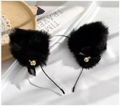 First Try Hair Band | Handmade Fox Wolf Furry Cat Ears Headwear | Hair Hoop Clips | Halloween Cosplay Costume Party Headpiece | Hair Accessories for Women Girls Adult Kids (Black) Golden Bell