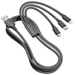 UBRONIK®️ Strong Black 3 in 1 Charging Cable Nylon Braided Multiple USB Fast Charging Cable, Compatible For All Smartphone, iphones And Android, iOS and Type C Devices- Not For Data Transfer