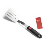 Stainless Steel Flexible Spatula Turner, VOVOLY Thin Metal Slotted Spatula for Cast Iron Skillet, Thin Blade and Heat Resistant Silicone Handle, Great for Egg, Cookie, Meat, Crep, Medium