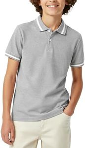 PATPAT Boys School Uniform Polo Shirts Size 7-8 Years Light Grey Short Sleeve Pique Collared Shirt Casual Button Closure Tops for Little Boy