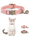 Vintage Style Leather Breakaway Cat Collar - Adjustable, Durable, Retro Bell - Suitable for all Types of Cats and Small Dogs (Pink)