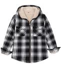 Kids Boys Flannel Jacket Sherpa Fleece Lined Full Zip Up Hooded Plaid Flannel Shirt Jacket Classic Black M Size 7-8