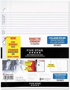 Five Star Loose Leaf Paper, 3 Hole Punched, Reinforced Filler Paper, College Ruled Paper, 11" x 8-1/2", 100 Sheets/Pack (17010)