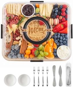 Maxboro Charcuterie Board with Lid and Handle, Portable Travel Design Bamboo Cheese Board with Knife Set, Meat Fruit Serving Tray Platter, New Home Gifts for Mom Women, 1 Compartment, Mother theme