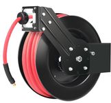 MAXXHAUL 80720 Auto Rewind Retractable Air Hose Reel with 3/8" X 50' Brass Fittings, Black and Red