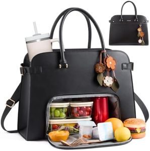 LOVEVOOK Lunch Tote Bag for Women, Insulated Lunch Bag with 17.3 Inch Laptop Compartment, Expandable Leather Work Tote with 40oz Tumbler Pocket, Office Bag for Teacher Nurse Travel