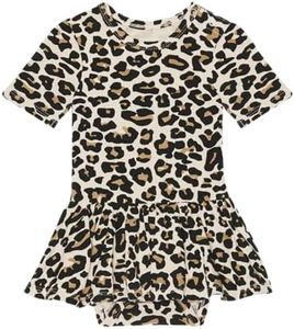 Posh Peanut Baby Short Sleeve Twirl Skirt Bodysuit - Infant Girl Clothes - Viscose from Bamboo (6-12 Months) Lana Leopard Tan