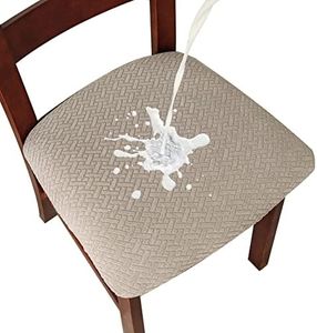 Genina Waterproof Seat Covers for Dining Room Chairs Covers Dining Chair seat Covers Kitchen Chair Covers slipcovers (Khaki, 6 Pcs)