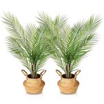 Kazeila Artificial Plants 80cm Tall Artificial Palm Trees with Seagrass Basket Decorative Artificial Plants Indoors in Pot Fake Plants Home Decor(2 Pack)