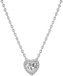 PAVOI 14K Gold Plated Post Faux Diamond Heart Shape Pendant Halo Necklace in White Gold