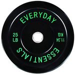 BalanceFrom Everyday Essentials Color Coded Olympic Bumper Plate Weight Plate Steel Hub, Black, 25 Pounds.