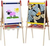 Kids Wooden Easel with Paper Roll,Adjustable Double Sided Wooden Kids Easel Drawing Board with Magnetic Chalkboard,Paint Art Set for Kids Toddlers 2-4 4-8 9-12