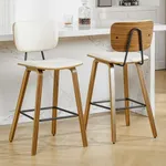 Bekrvio Counter Height Bar Stools Set of 2, PU Leather Upholstered Barstools with Backs, Bent Wood Legs, 26 Inch Seat Height, Mid Century Modern Counter Stools for Kitchen Island, Cream White