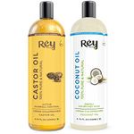 Rey Naturals Cold Pressed Castor & Virgin Coconut Hair Oil | For Hair Growth, Hairfall Control, Nail Cuticles, Eyebrow & Eyelashes Nourishment | Hydrates & Moisturize Scalp | For Men & Women -200ML*2