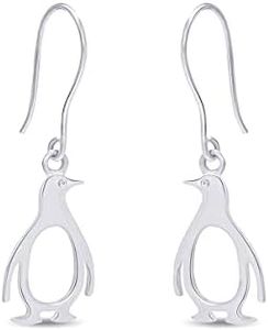 14k White Gold Over Sterling Silver Penguin Earrings Jewelry For Womens