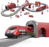 XIAPIA Railway Learning Educational Toys, Train Sets for Kids Boys Girls Age 3 Years Up, 66 Pcs Electric Track Accessories Car Set (Red Fire Engine)