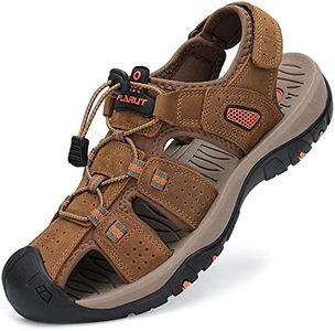 FLARUT Men's Sport Sandals Outdoor Hiking Sandals Closed Toe Leather Athletic Lightweight Trail Walking Casual Sandals Water Shoes (C-Brown,44)