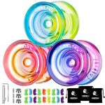 MAGICYOYO Crystal Yoyo K2 Pack of 3, Professional Responsive Yoyo for Kids Beginner, Dual Purpose Yoyos Replacement Unresponsive Bearing for Adults/Advanced+18 Strings+Remover Tool (Crystal Gradient)