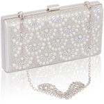 Women's Evening Clutch Handbags - Crossbody Purses Rhinestone Bag with Chains for Womens Ladies Girls Wedding Party, Sparkly Pearl Shoulder Clutches Bag Silver