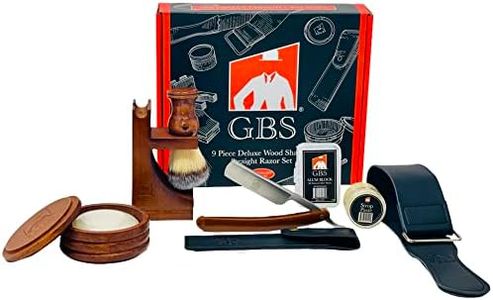 G.B.S Complete Men’s Wood Shaving Set - Razor 5/8' and Case, Razor Strop Brush Bowl and Soap Brush and Razor Stand Honing Paste Alum Block