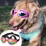 QUMY Dog Sunglasses Dog Goggles for Medium Large Breed Dogs, Wind Dust Fog Snow Protection Eye Wear Pet Glasses with Adjustable Strap for Motorcycle Car Driving Hiking Swimming Over 15lbs (Pink)