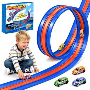 16.4Ft 3-Lane Flexible Race Track for Kids Set,Portable DIY Roll-Up Bathtub