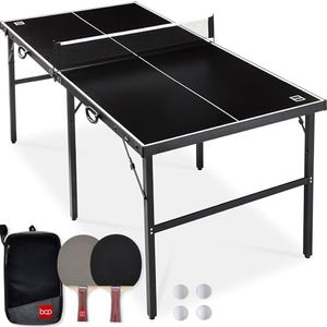 Best Choice Products 6x3ft Portable Ping Pong Table, Mid-Size Folding Indoor Outdoor Table Tennis w/ 2 Paddles, 4 Balls Included, Carrying Bag - Black