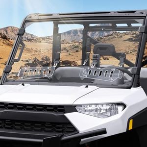 SKYJDM Scratch Resistant & Vented Full Windshield Compatible with Polaris Ranger 1000 / XP 1000 / Crew 1000 2017-2025 PC Clear Protects Against Wind, Dust, Dirt, Snow, Rain