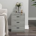 URBNLIVING 3 Drawer Wooden Bedroom Bedside Cabinet (Ash Grey Oak Carcass + Ash Grey Oak Drawers)