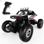 DEERC 1:14 RC Monster Truck 4WD Off Road Remote Control Car, Metal Body Rock Crawler with Dual Motors, LED Lights, 2.4GHz All Terrain Hobby Truck, 2 Batteries 90 Min Play, Gift for Boys Adults